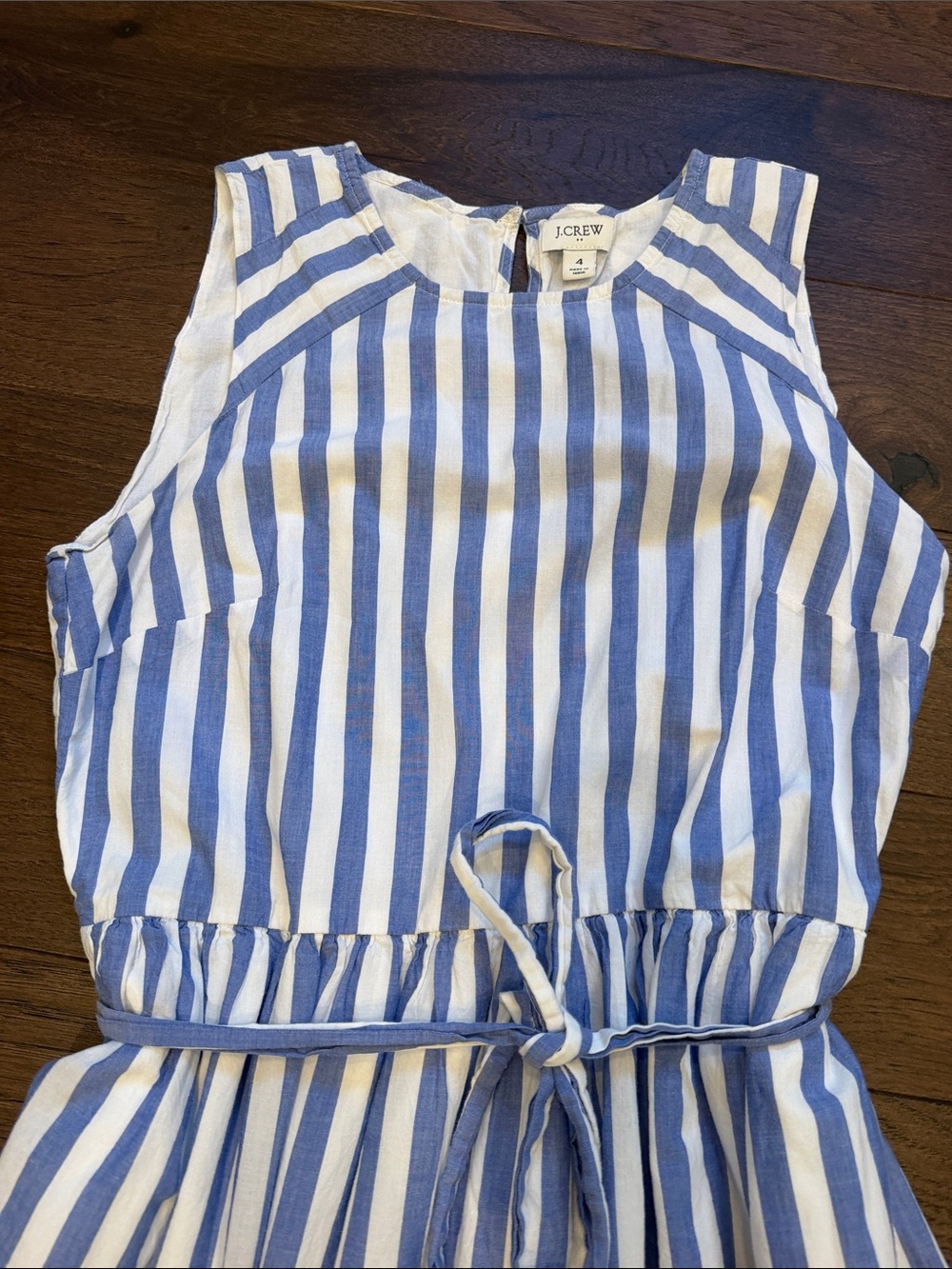 J. Crew Blue and White Striped Sleeveless Dress with Tie Waist Size 4 - C2-037 - Picture 3 of 8
